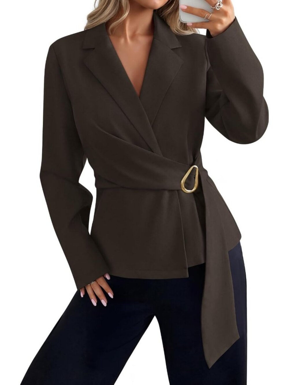 Chic Women's Wrap V Neck Blazer - Casual Business Suit Jacket for Stylish Looks